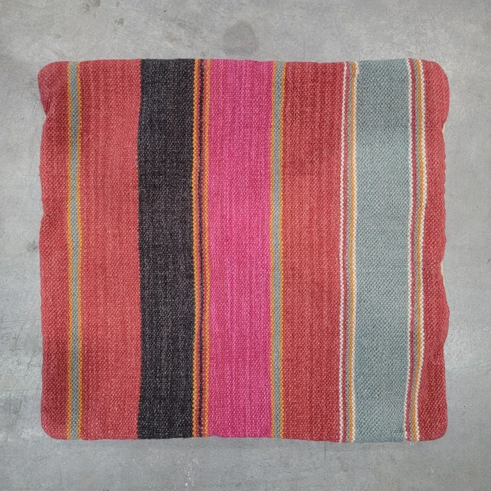 Pottery Barn Pillow Cover 18x18 Multi Kilim Wool Cotton Striped Woven Rustic
